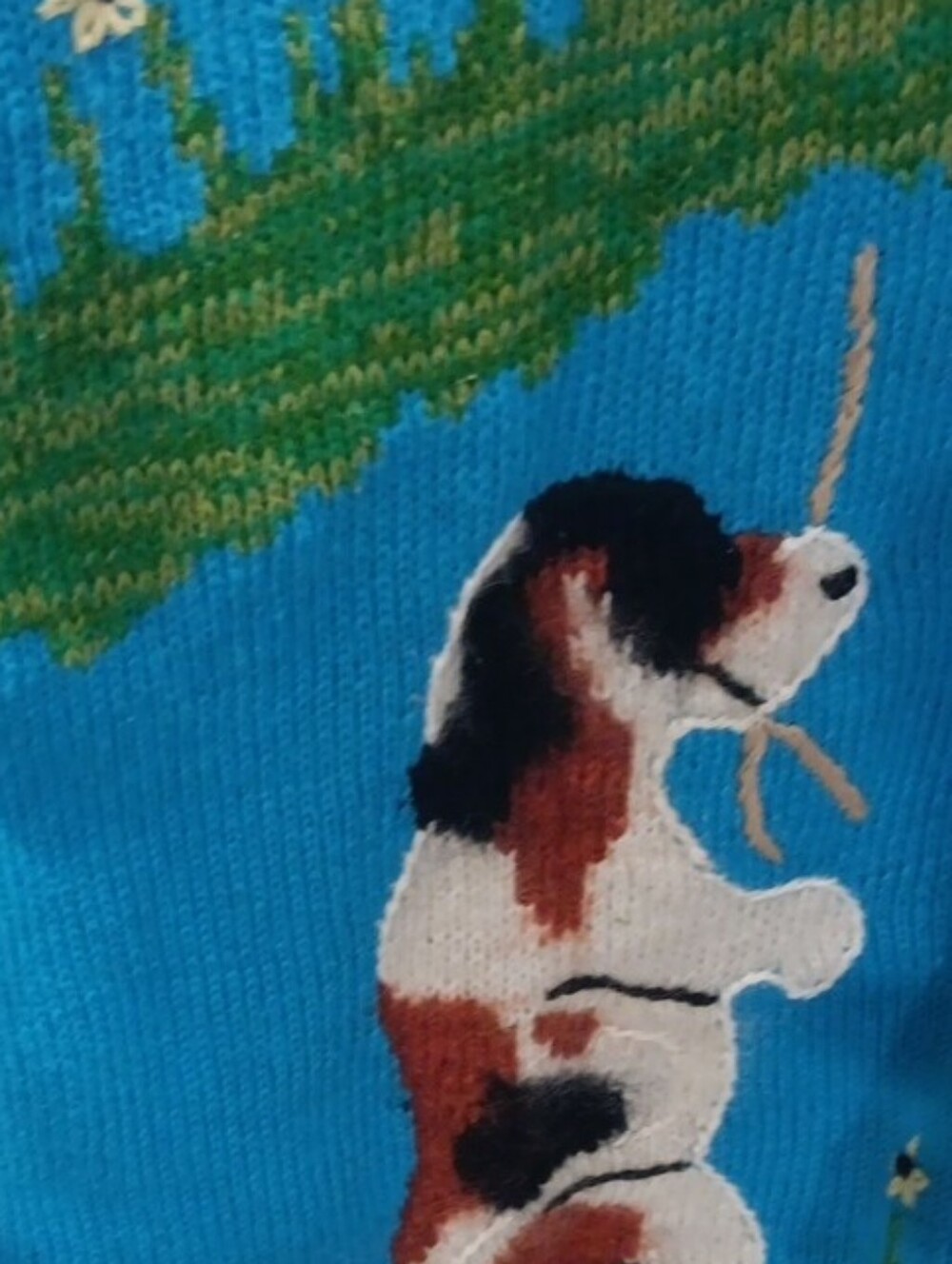 Storybook Knits Turquoise Dog Patch Cardigan with Brown Trim (Firm Price) - Picture 4 of 5